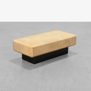 Karl Springer - Goatskin Coffee Table: A lacquered goatskin coffee table by Karl Springer. 16.5 x 48 x 22. Measurements are in inches. (Height x Width x Depth)