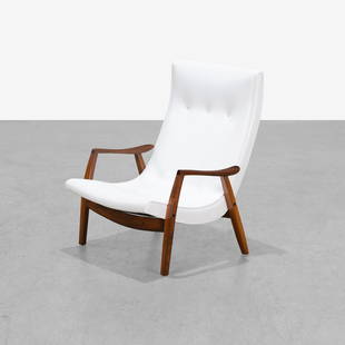 Milo Baughman - Scoop Lounge Chair: A vintage 'scoop' lounge chair by Milo Baughman for James Inc. Newly upholstered in white leather and fully restored. 35 x 29 x 27. Measurements are in inches. (Height x Width x Depth)