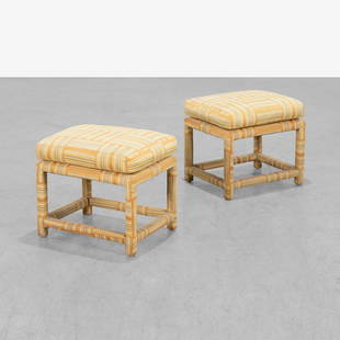 Milo Baughman - Ottomans: A pair of vintage ottomans by Milo Baughman for Thayer Coggin. 18.5 x 20.5 x 16.5. Measurements are in inches. (Height x Width x Depth)