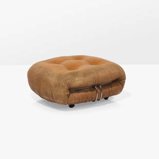 Afra & Tobia Scarpa - Soriana Ottoman: A vintage 'Soriana' ottoman by Afra and Tobia Scarpa for Cassina in tan leather. 15 x 36 x 32. Measurements are in inches. (Height x Width x Depth)