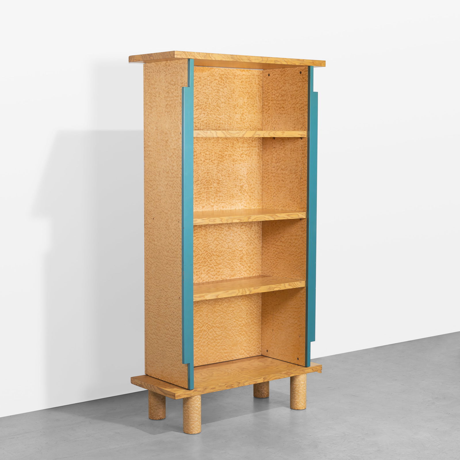 Ettore Sottsass & Marco Zanini - Donau Bookcase: Rare Donau collection bookcase in quilted maple and Douglas fir by Ettore Sottsass & Marco Zanini, 1986.
