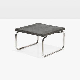 Michael McCarthy - Stone Table: A stone and chromed steel side table by Michael McCarthy for Cassina. Unmarked.