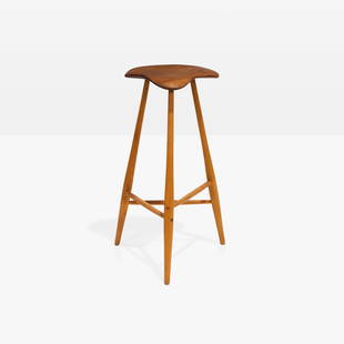 Horace Hartshaw - Bar Stool: A studio made bar stool by Horace Hartshaw, student of Wharton Esherick. Signed on underside.