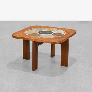 Tue Poulsen - Coffee Table: A teak and tile coffee table by Tue Poulsen. Signed on tile.