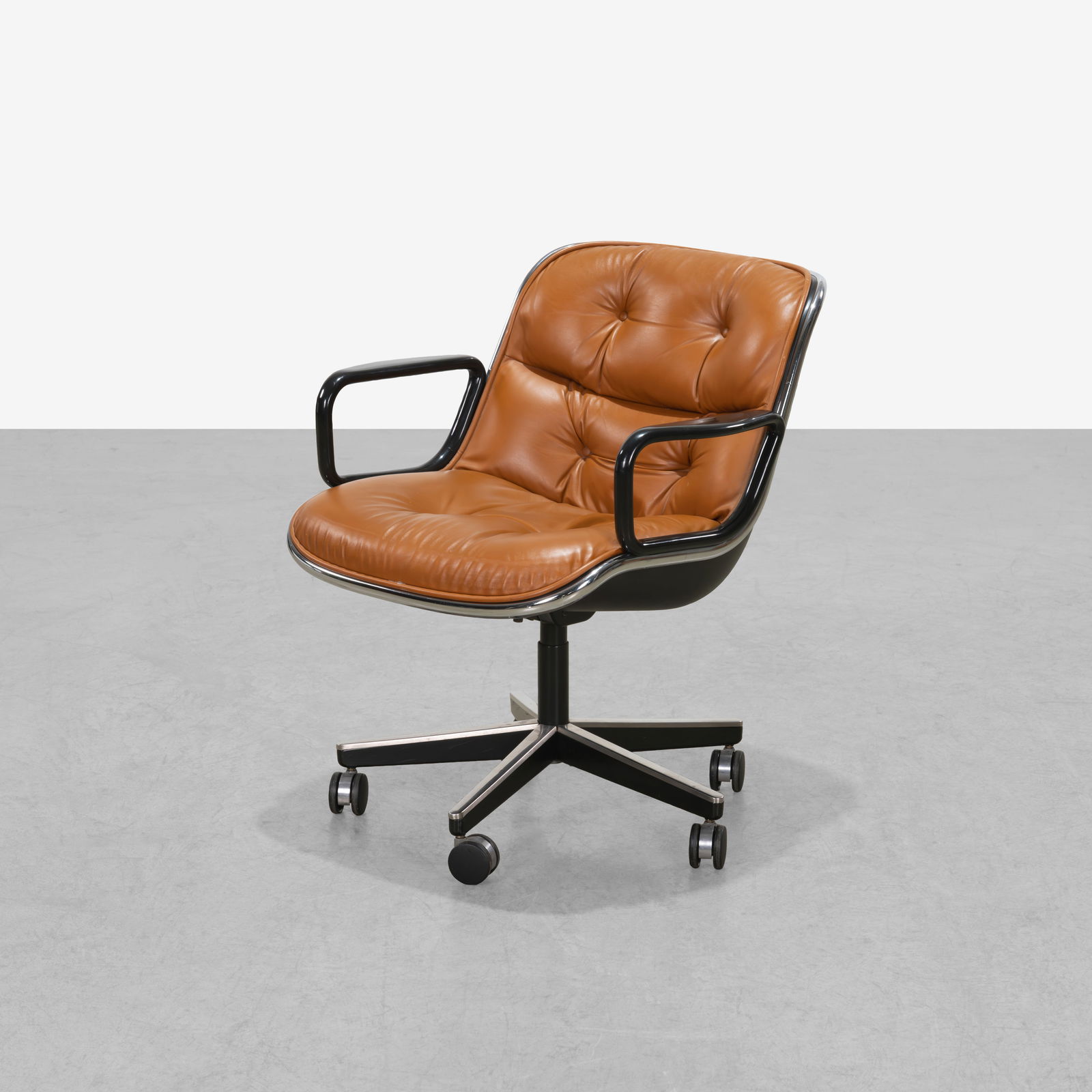 Charles Pollock - Leather Executive Chair: A saddle leather executive office chair by Charles Pollock for Herman Miller. All measurements are in inches. Height x Width x Depth