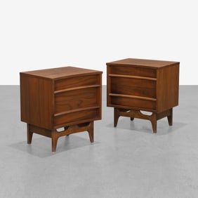 Walnut Concave Nightstands