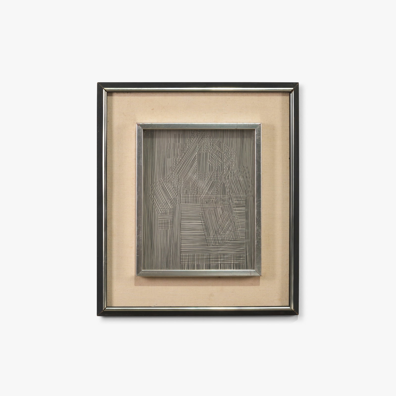 Victor Vasarely - Cinetique: A vintage 'Cinetique' sculpture comprised of two stacked pieces of see through film, each with geometric designs, by artist Victor Vasarely titled 'Light Image.' Unsigned. Label verso. All measurement