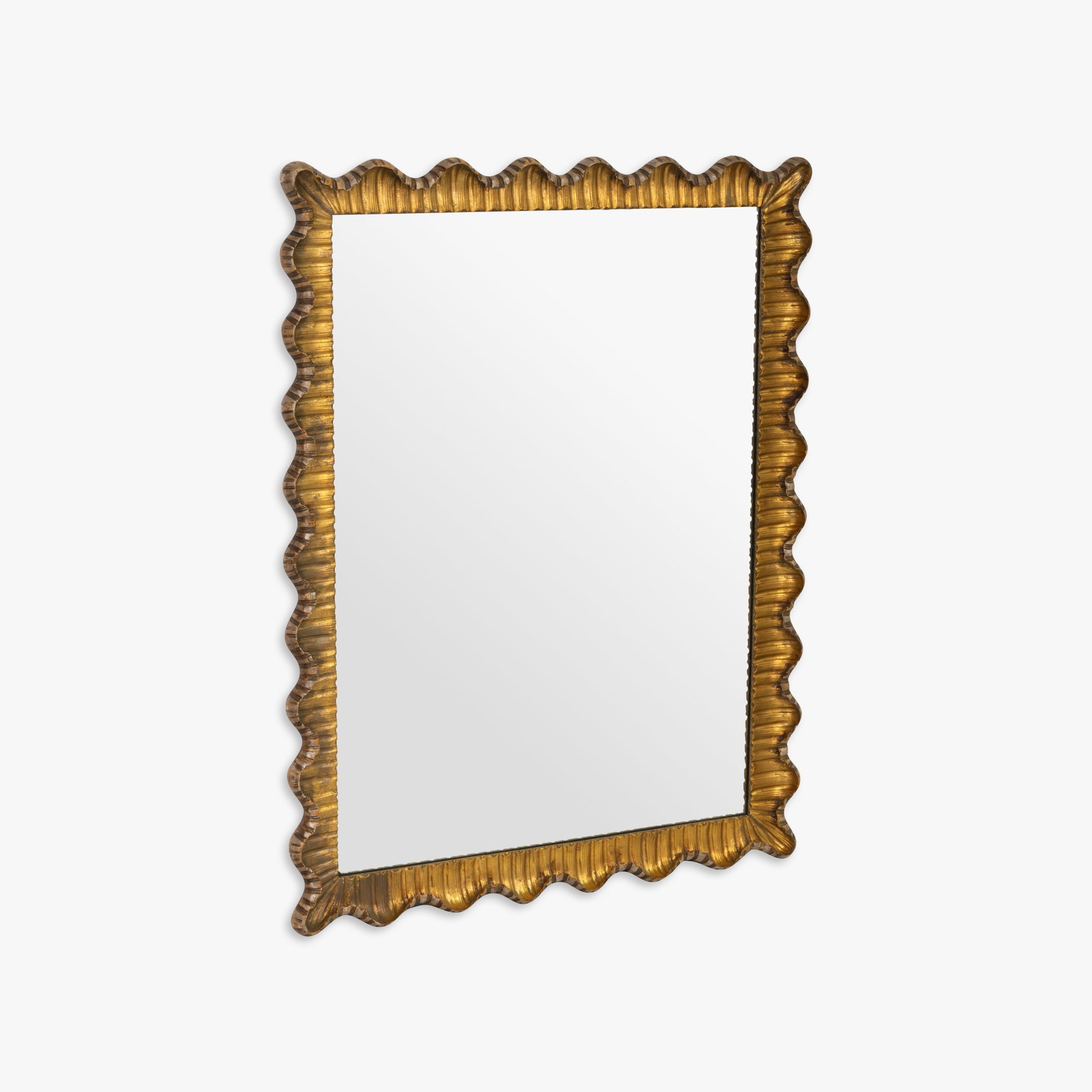 Italian Scalloped Mirror: A large Italian scalloped wall mirror. All measurements are in inches. Height x Width x Depth