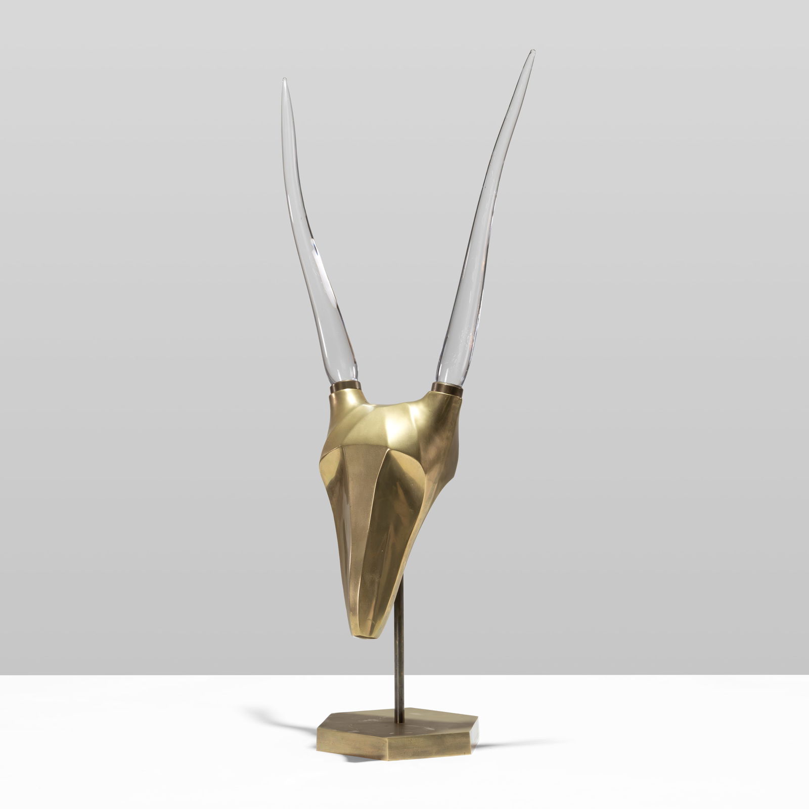 Karl Springer (After) - Modernist Brass Impala: A vintage brass and acrylic impala in the manner of Karl Springer. All measurements are in inches. Height x Width x Depth