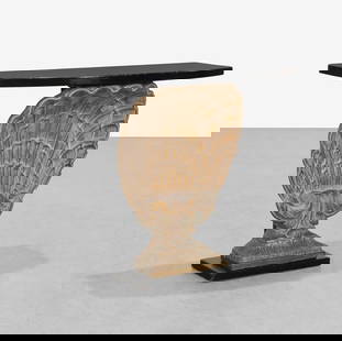 Grosfeld House - Console Table: A shelf console table by Grosfeld house with lacquered top. All measurements are in inches. Height x Width x Depth