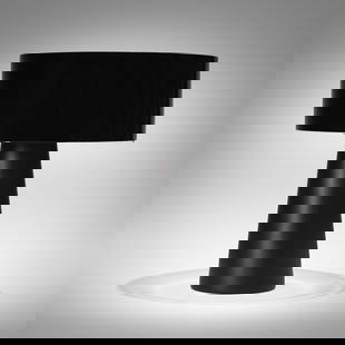 Ettore Sottsass - Table Lamp: A large 'Abat-Jour table lamp by Ettore Sottsass for B&B Italia. Made of a glazed ceramic base and black/purple glass shade with satin glass diffuser. All measurements are in inches. Height x Width x