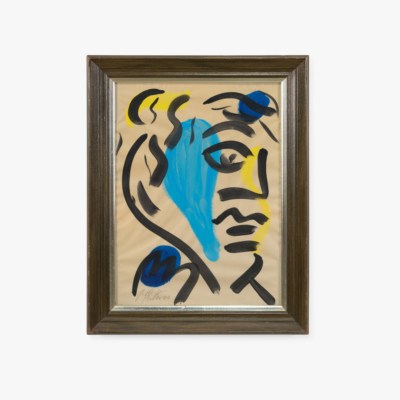 Peter Robert Keil - Abstract Portrait: An abstract portrait painted on paper by artist Peter Robert Keil. Dimensions are for frame. All measurements are in inches. Height x Width x Depth