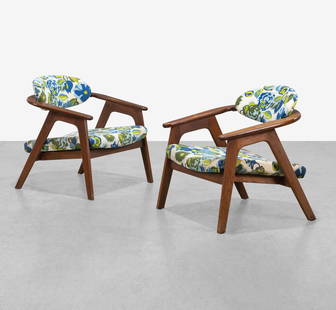 Adrian Pearsall - Lounge Chairs: A pair of lounge chairs, model 916-CC, by Adrian Pearsall for Craft Associates. All measurements are in inches. Height x Width x Depth