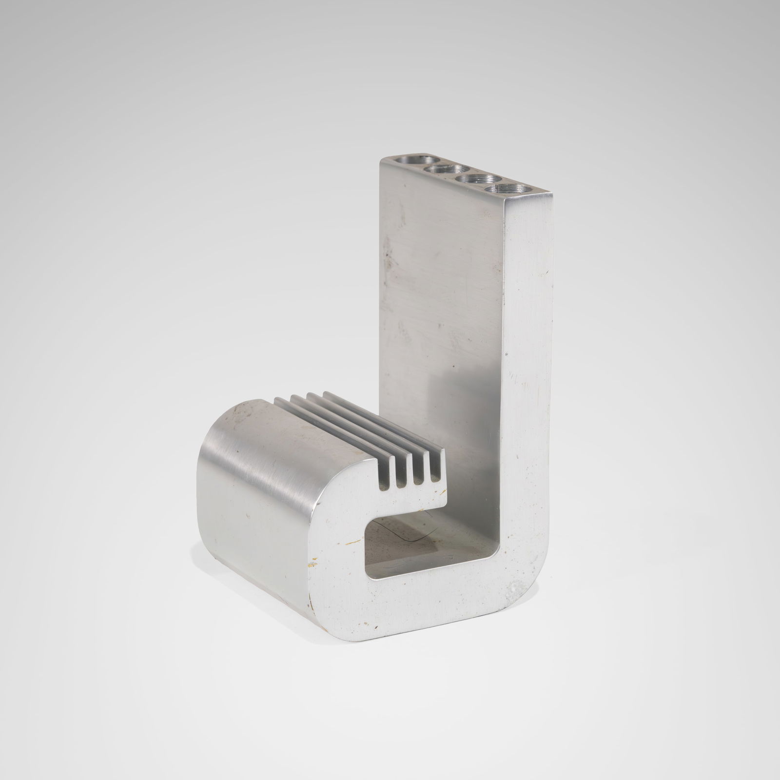 Pierre Vandel - Pencil Holder: A vintage aluminum pencil holder by Pierre Vandel. All measurements are in inches. Height x Width x Depth