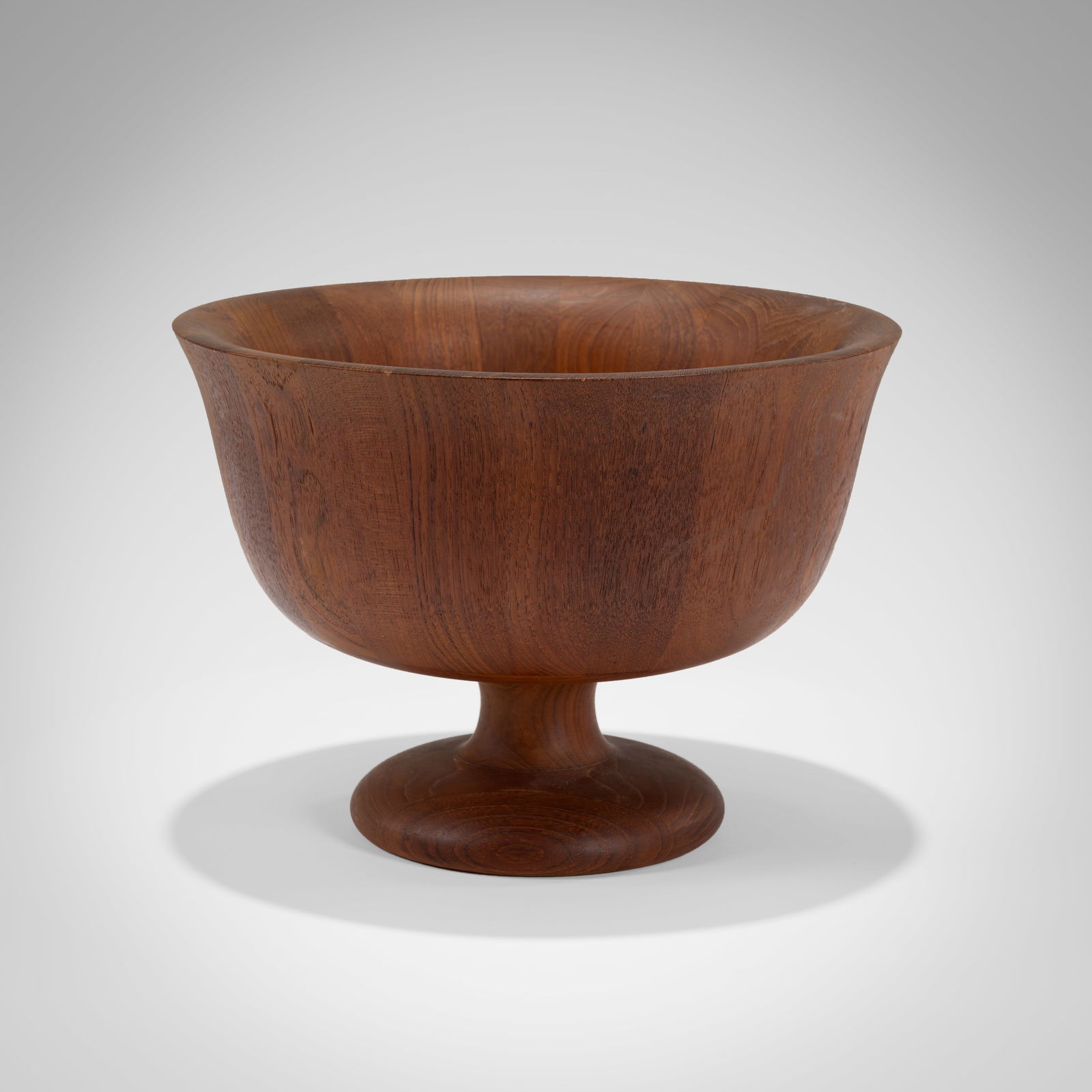 Dansk - Pedestal Bowl: A vintage teak bowl on pedestal base by Dansk, Denmark. All measurements are in inches. Height x Width x Depth