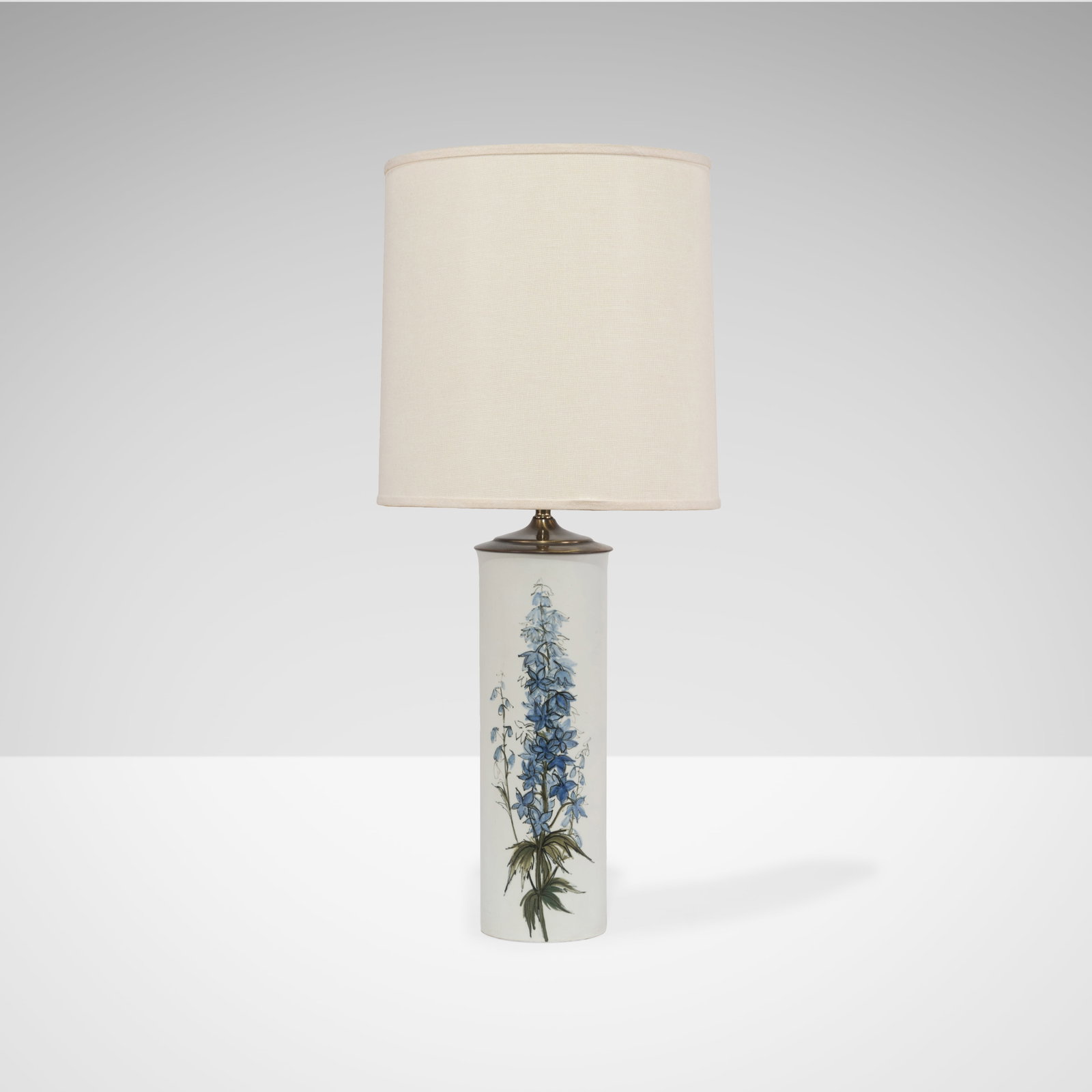 Hilkka Liisa Ahola - Floral Lamp: A floral porcelain lamp by Hilkka Liisa Ahola for Arabia, Finland. Dimensions are to socket, excluding shade. Shade - 14.25 x 13 x 13. All measurements are in inches. Height x Width x Depth