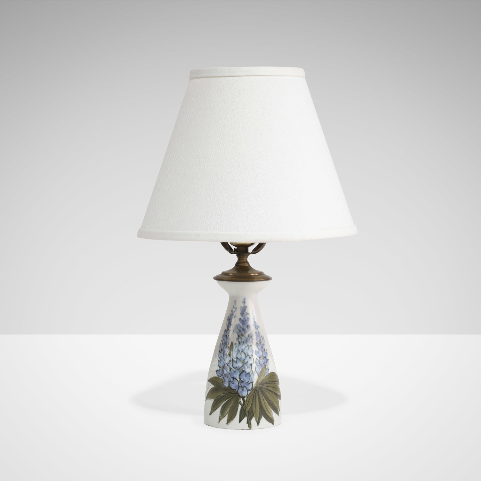 Hilkka Liisa Ahola - Floral Lamp: A floral porcelain lamp by Hilkka Liisa Ahola for Arabia, Finland. Dimensions are to socket, excluding shade. Shade - 8.5 x 10.25 x 10.25. All measurements are in inches. Height x Width x Depth