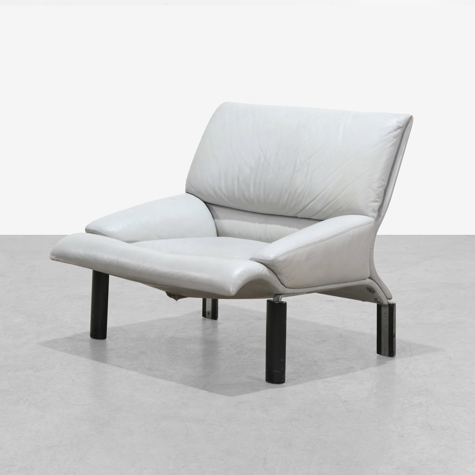Saporiti - Lounge Chair: A vintage leather lounge chair by Saporiti, Italy. All measurements are in inches. Height x Width x Depth