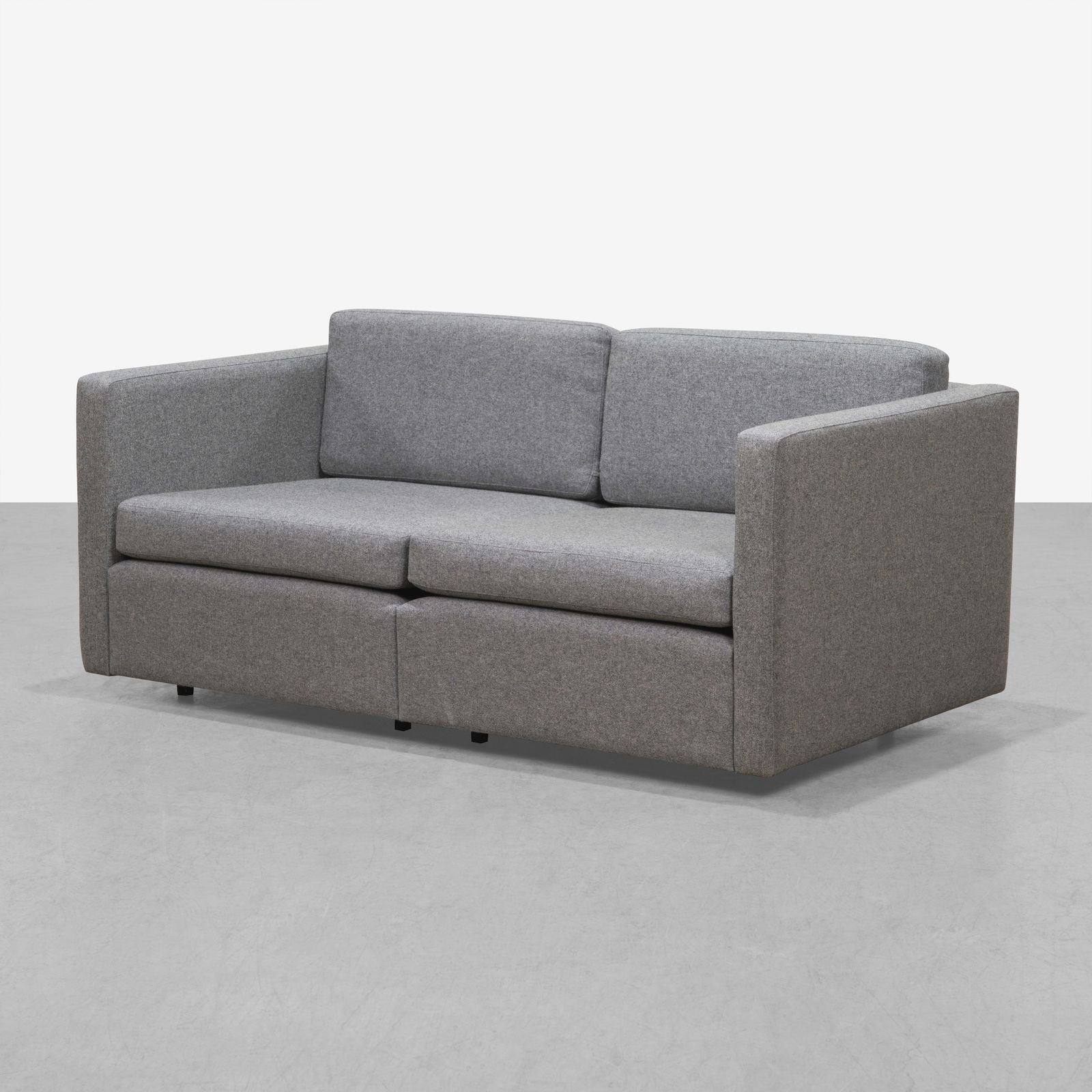 Charles Pfister - Loveseat: A vintage loveseat in wool upholstery by Charles Pfister for Knoll. All measurements are in inches. Height x Width x Depth