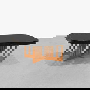 Richard Meier - Coffee Table: A lacquered coffee table with beech wood base by Richard Meier for Knoll. Model 860T. All measurements are in inches. Height x Width x Depth