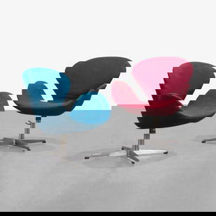 Arne Jacobsen- Swan Chairs: A pair of vintage 'Swan' Chairs by Arne Jacobsen for Fritz Hansen. All measurements are in inches. Height x Width x Depth
