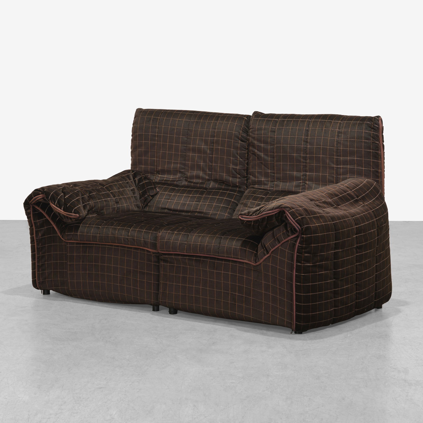 Antonio Citterio - Loveseat: A two part 'Baia' loveseat by Antonio Citterio for B&B Italia. All measurements are in inches. Height x Width x Depth