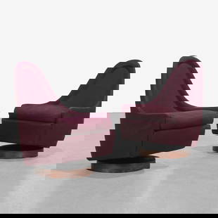 Milo Baughman - Tilt & Swivel Lounge Chairs: A pair of vintage lounge chairs on rosewood bases by Milo Baughman for Thayer Coggin that tilt and swivel. All measurements are in inches. Height x Width x Depth