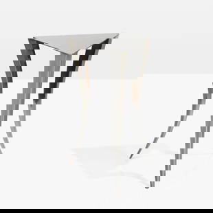Postmodern Steel Table: A postmodern, lacquered steel side table. All measurements are in inches. Height x Width x Depth