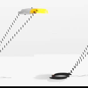 Ben Seibel - Floor Lamp: An adjustable steel floor lamp with enameled shade by Ben Seibel. All measurements are in inches. Height x Width x Depth