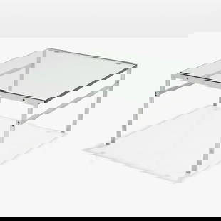 Preben Fabricius & Jorgen Kastholm - Coffee Table: A vintage, BO-550, steel and glass coffee table by Preben Fabricius and Jorgen Kastholm for BO-EX. All measurements are in inches. Height x Width x Depth