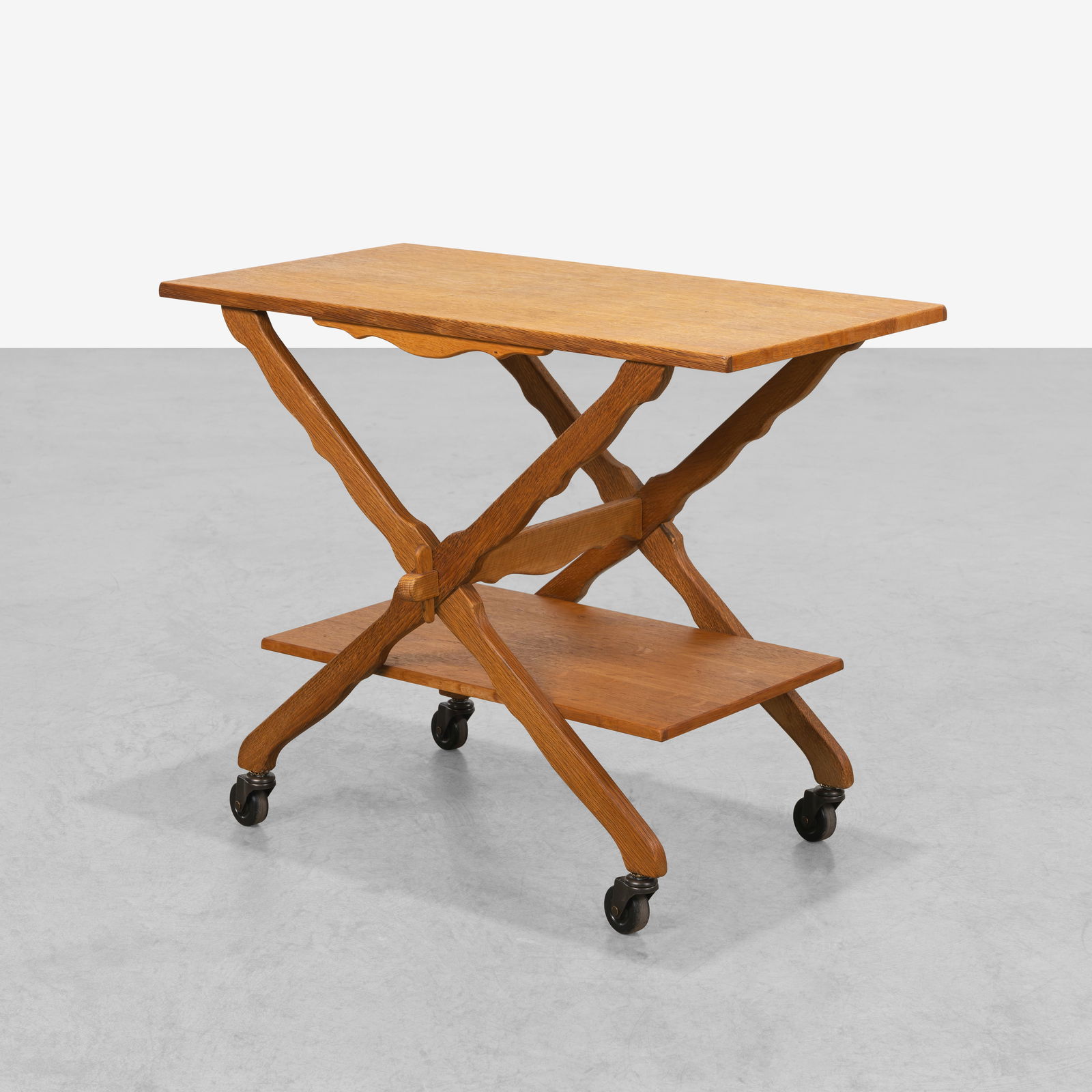 Henning Kjaernulf (After) - Oak Serving Cart: A Henning Kjaernulf style, oak serving cart. All measurements are in inches. Height x Width x Depth