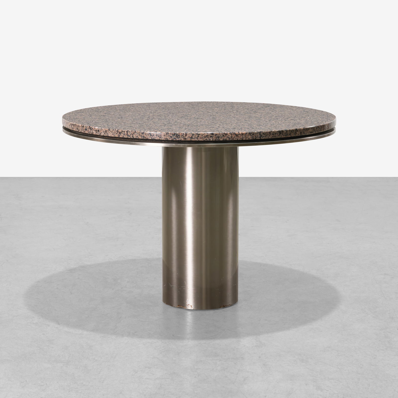 Brueton - Anello Table: A granite and stainless steel 'Anello' center table by Brueton. All measurements are in inches. Height x Width x Depth