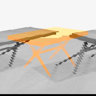 T. H. Robsjohn Gibbings - Dining Table: A vintage dining table by T. H. Robsjohn Gibbings for Widdicomb with two leaves. Each leaf - 20". All measurements are in inches. Height x Width x Depth