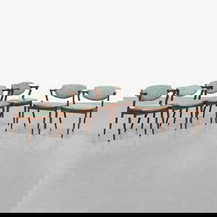 Kai Kristiansen - Dining Chairs: A group of six teak dining chairs by Kai Kristiansen. For restoration. All measurements are in inches. Height x Width x Depth