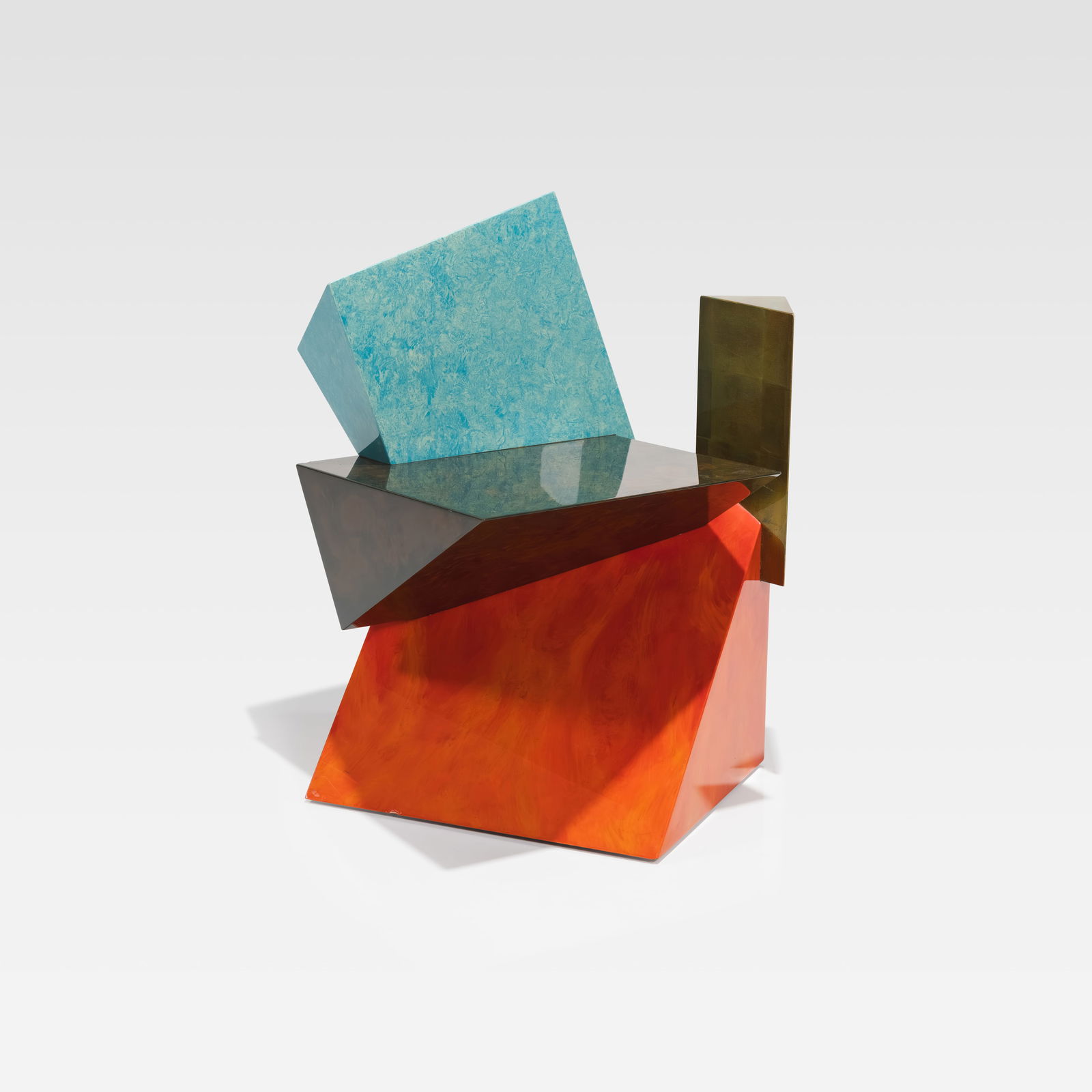 Fred Baier - Prism Chair: A vintage 'Prism' chair by Fred Baier. Constructed of different colored and lacquered MDF, circa 1989. All measurements are Height x Width x Depth. September 26th Fire On September 26, a minor printer