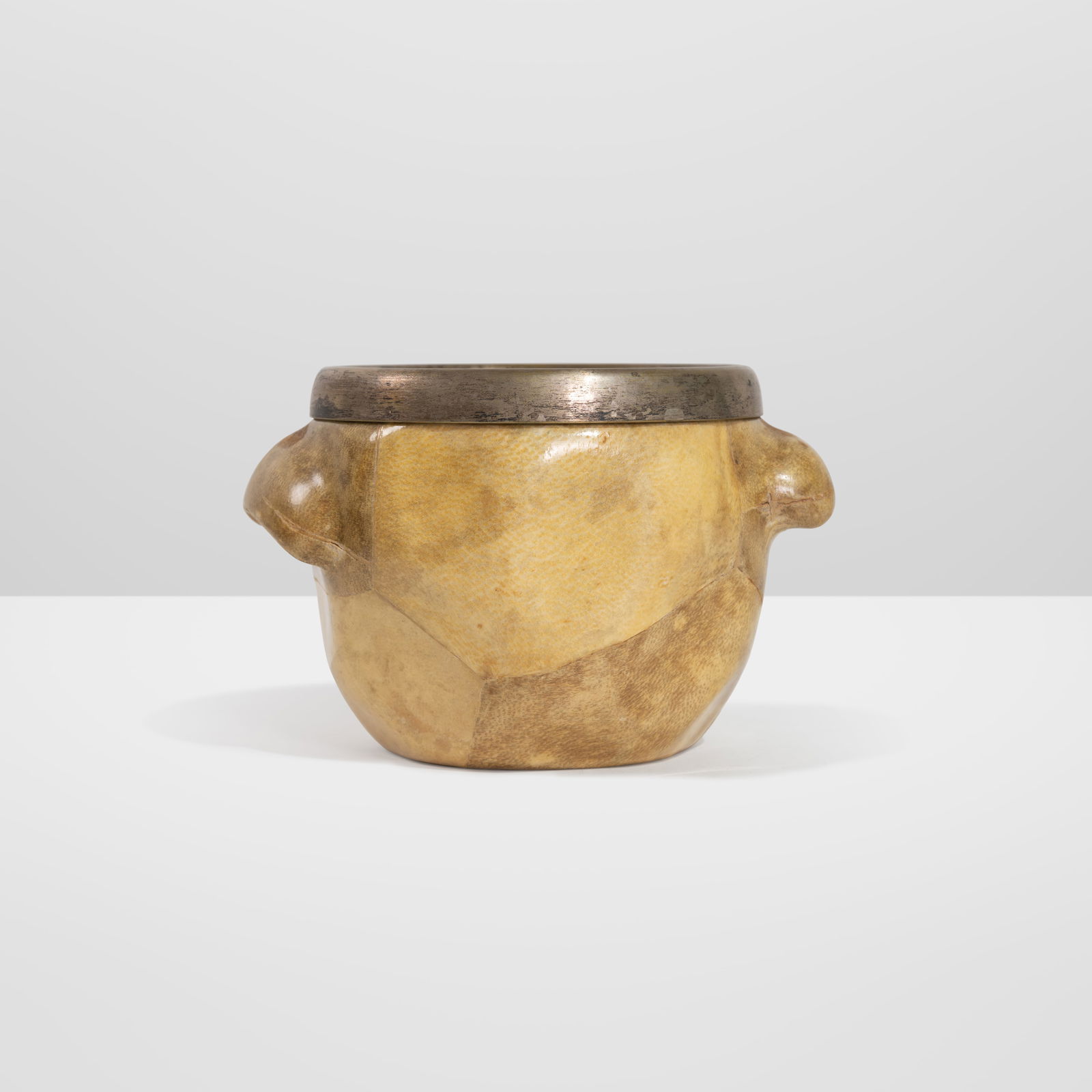 Aldo Tura - Ice Bucket: An Aldo Tura goatskin ice bucket. All measurements are in inches. Height x Width x Depth