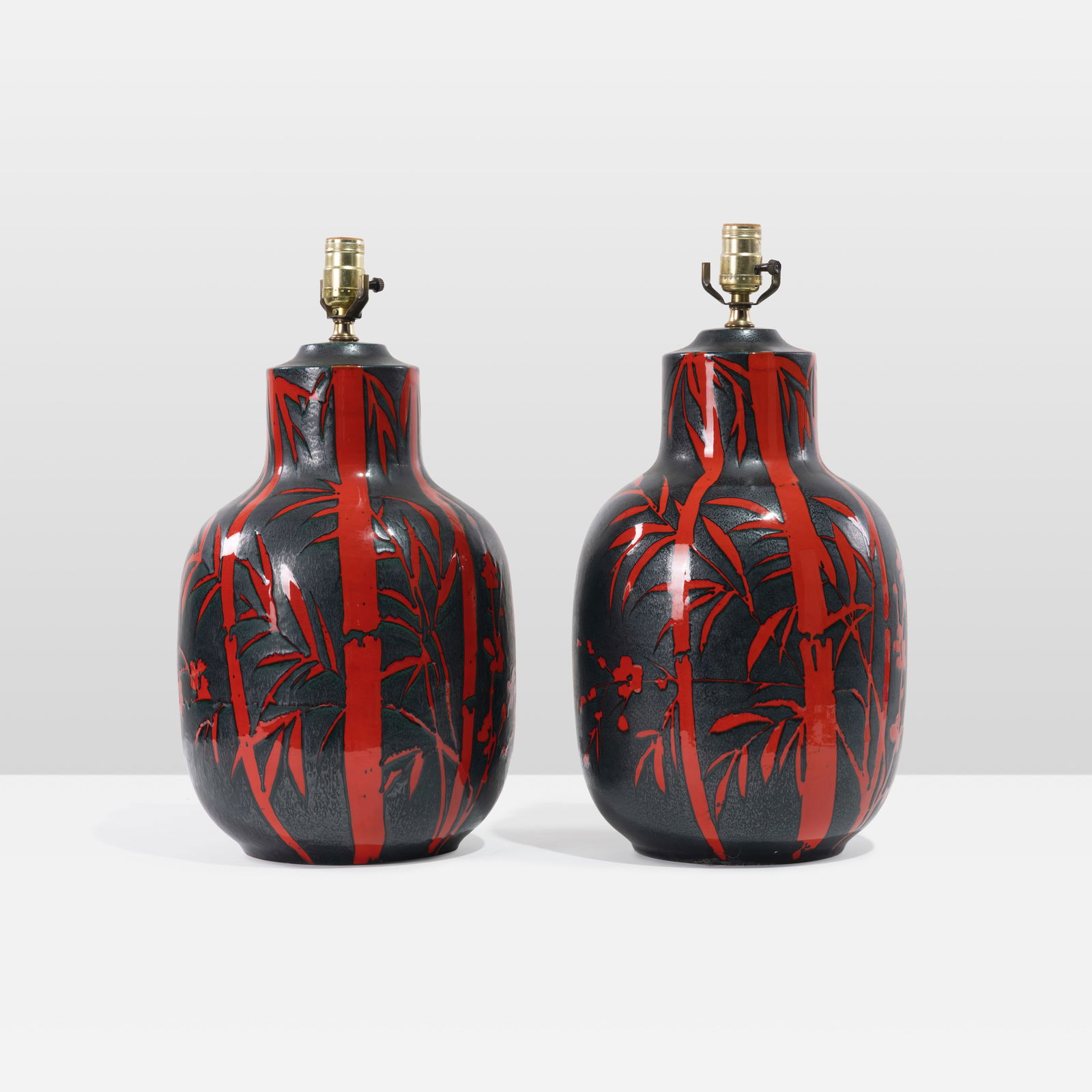 Alvino Bagni - Lamps: A pair of 'Bamboo' pottery lamps by Alvino Bagni. All measurements are in inches. Height x Width x Depth