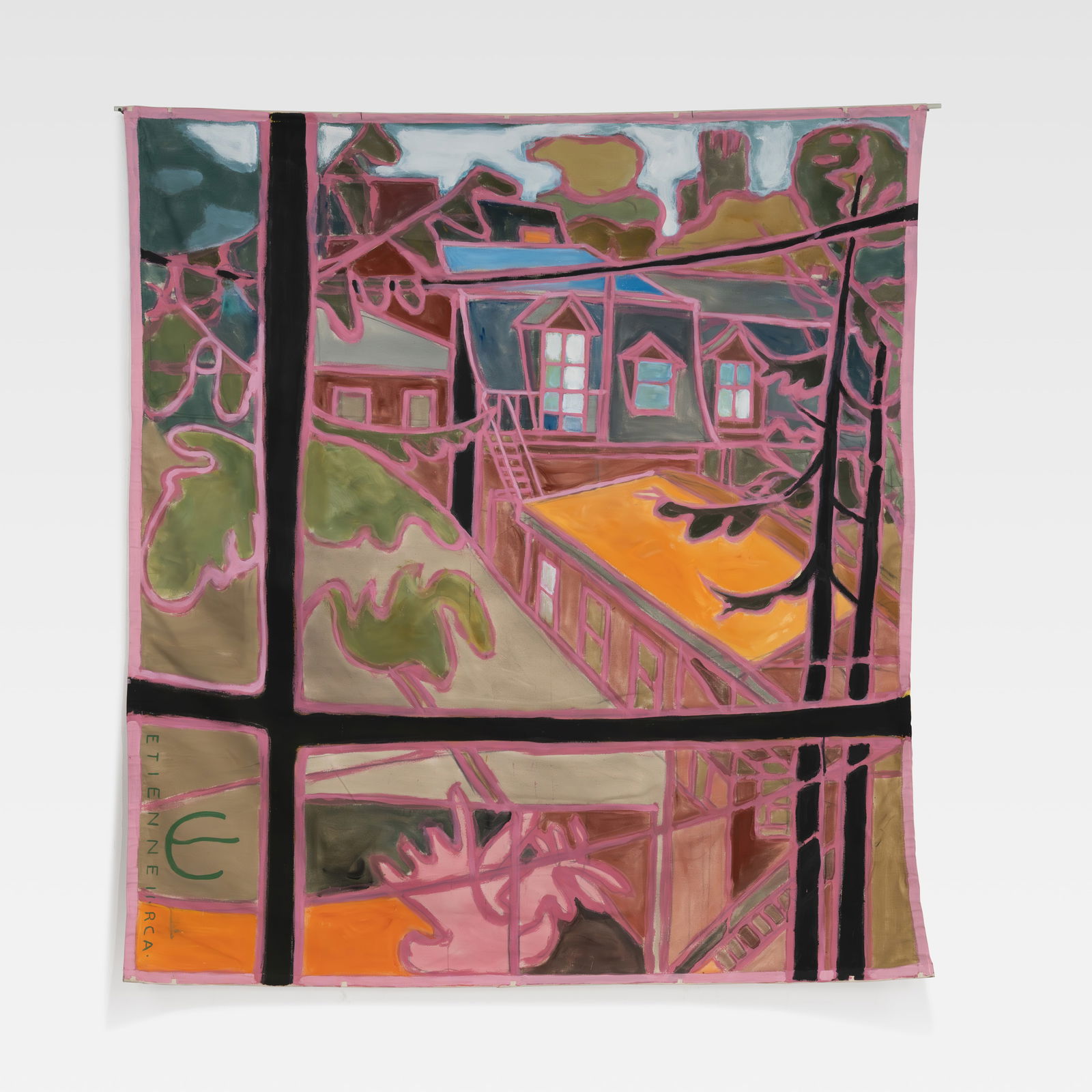 Errol Herbert Russel Etienne - Painting: A large acrylic painting on unframed canvas by artist Errol Herbert Russel Etienne. Signed. All measurements are in inches. Height x Width x Depth