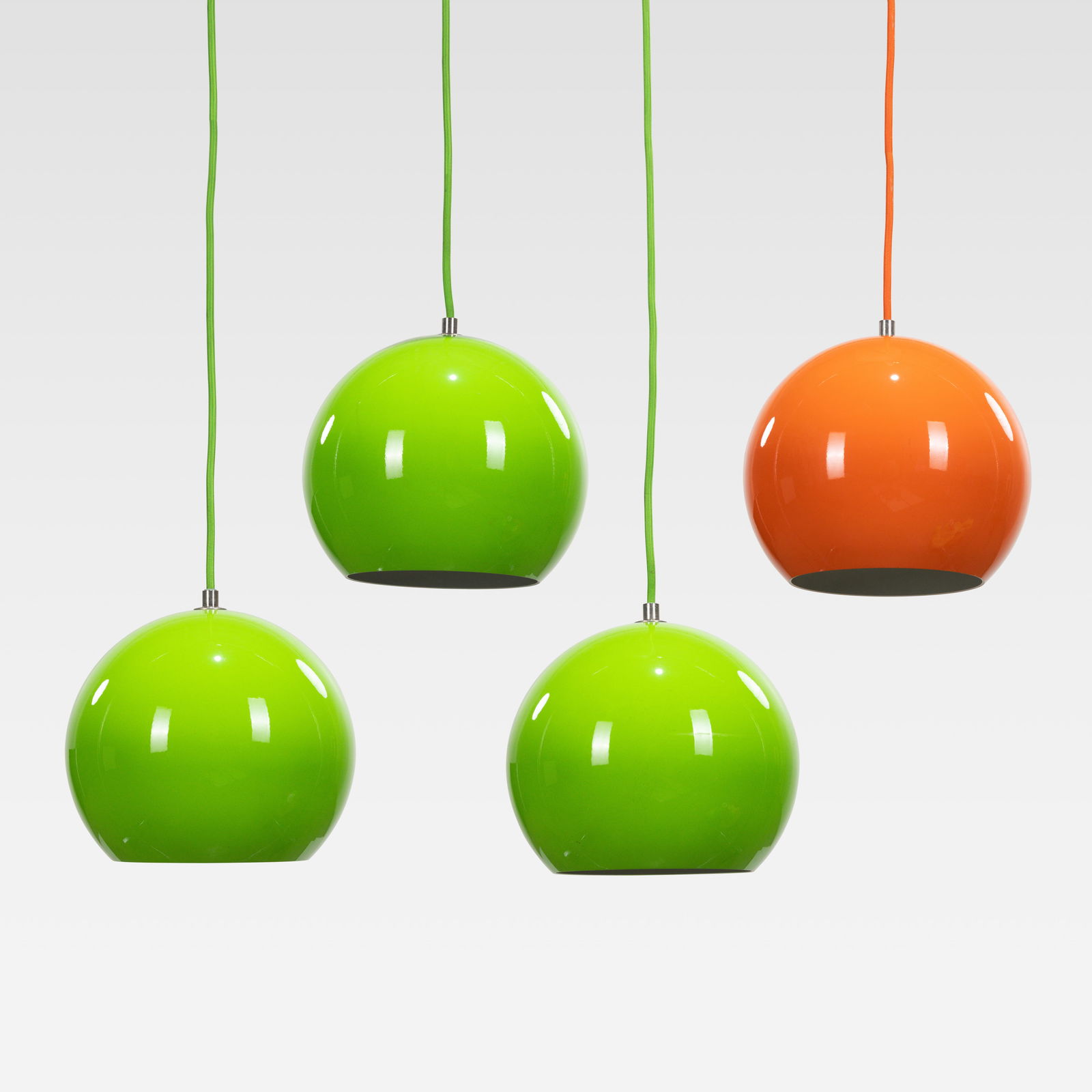 Verner Panton - Pendant Lights: A group of 'Topan' pendant fixtures by Verner Panton. Measurements listed are for the shade. All measurements are in inches. Height x Width x Depth