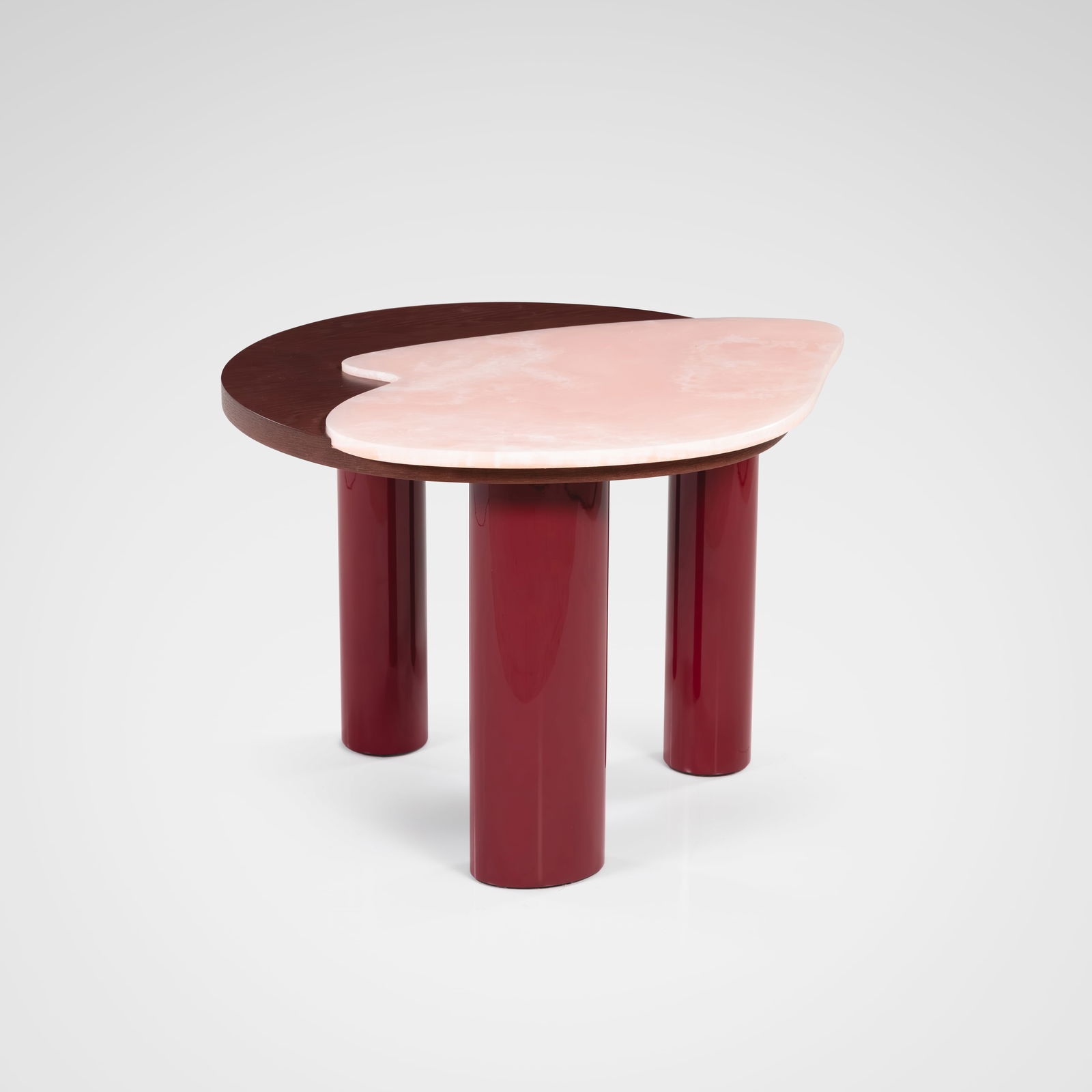 Greenapple - Table: A 'Bordeira' lamp table by Greenapple made of stained oak and pink onyx. All measurements are in inches. Height x Width x Depth