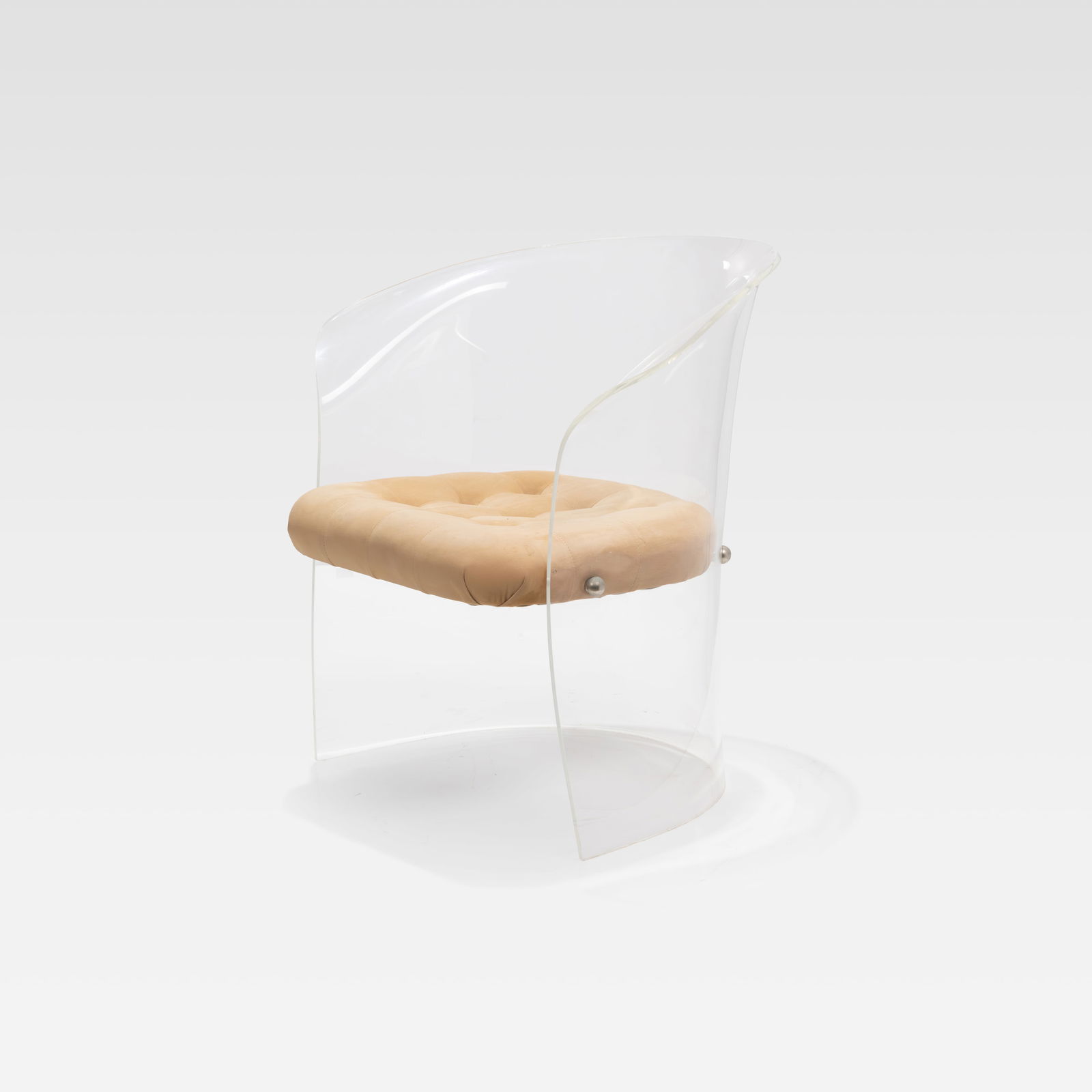 Acrylic Tub Chair: An acrylic tub chair in the manner of Vladimir Kagan. All measurements are in inches. Height x Width x Depth