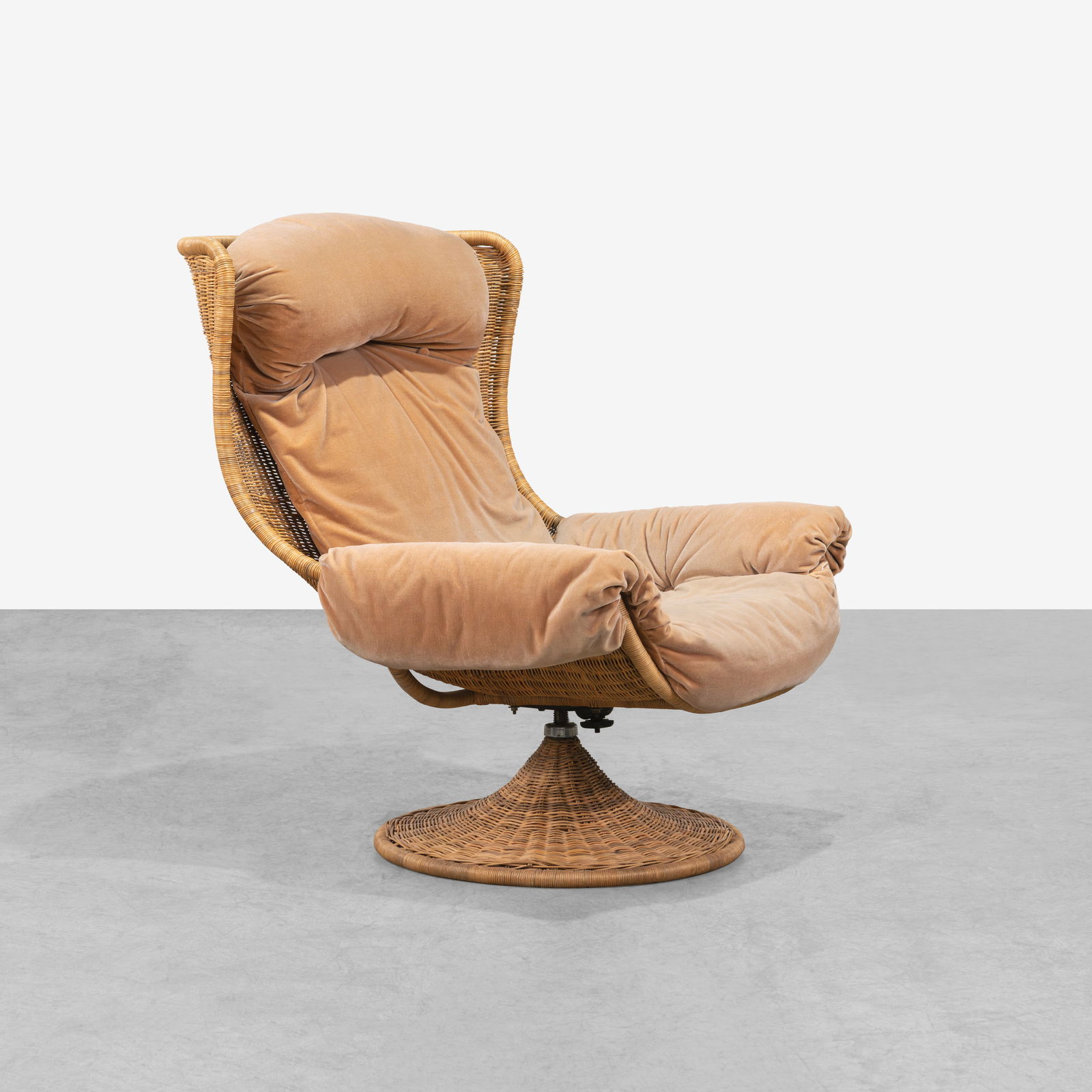 Gerard van den Berg - Wicker Chair: A swiveling wicker lounge chair by Gerard van den Berg Wicker chair for Montis. All measurements are in inches. Height x Width x Depth
