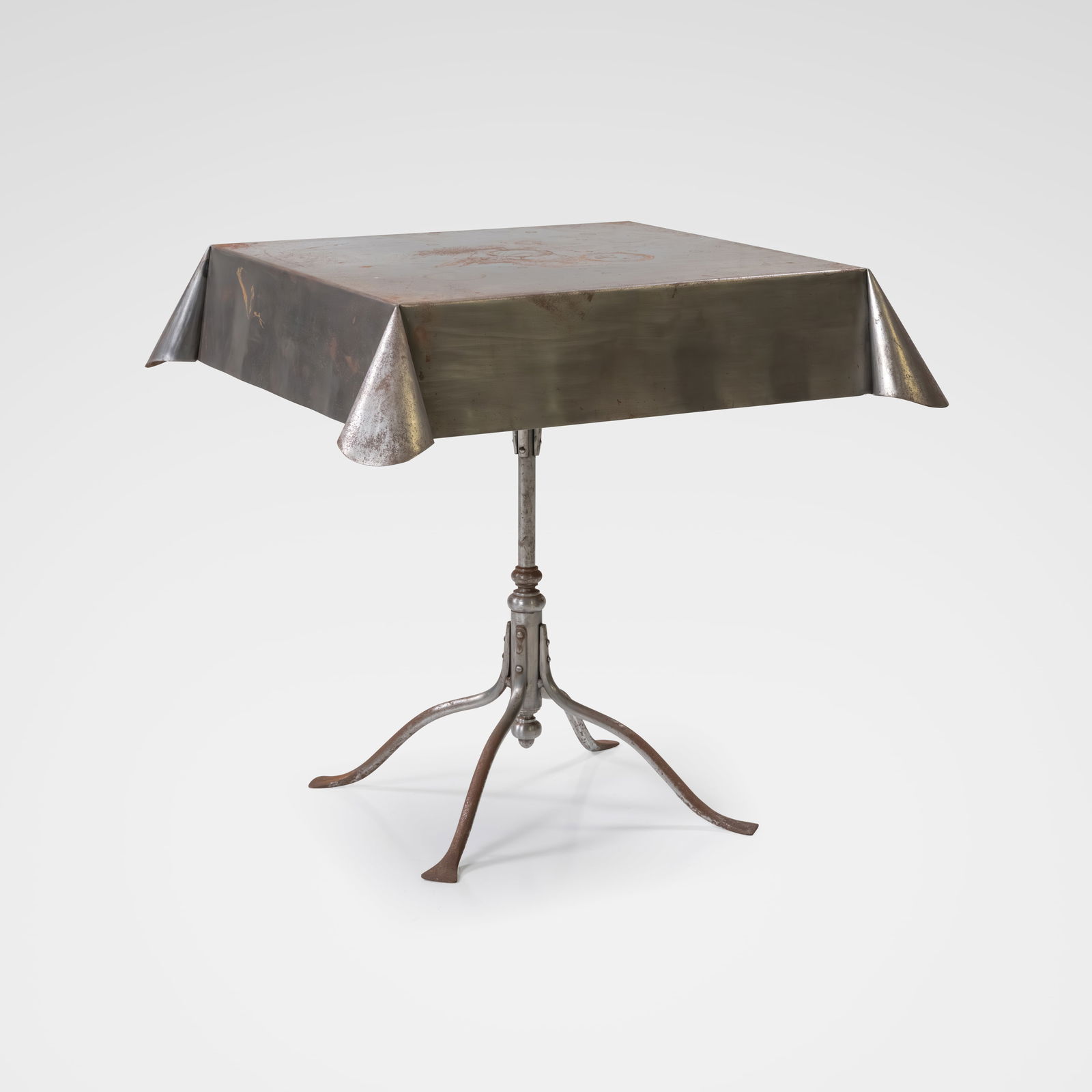 Trompe L'oeil Table: A 'Trompe L'oeil' style metal cafe table. All measurements are in inches. Height x Width x Depth