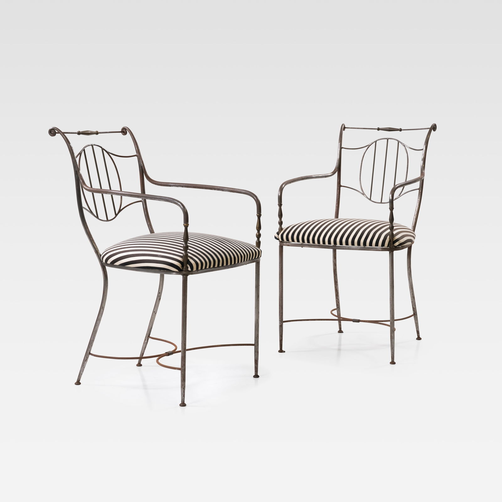 Metal Cafe Chairs: A pair of vintage metal cafe tables. All measurements are in inches. Height x Width x Depth