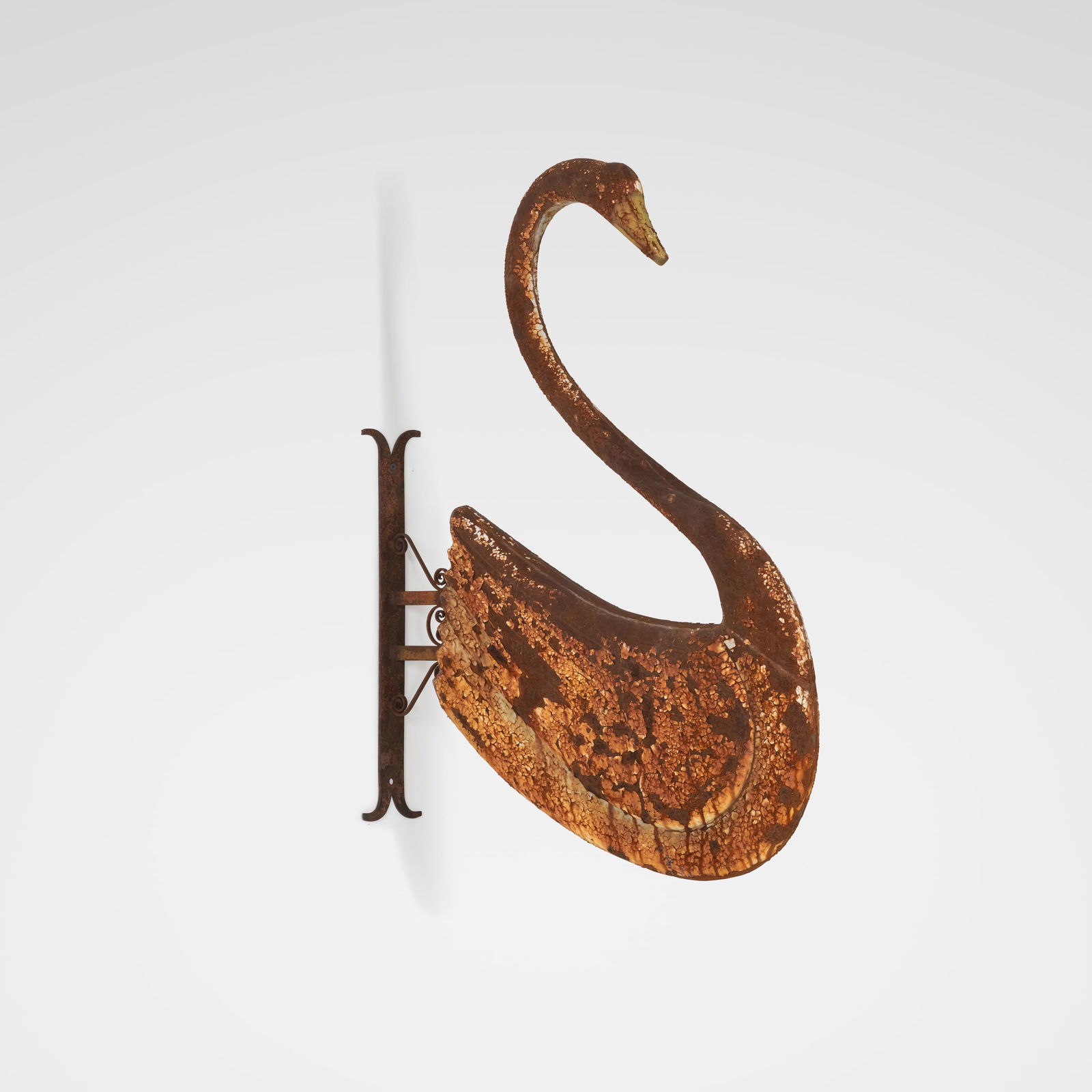 Antique Swan Sign: An antique metal swan sign. All measurements are in inches. Height x Width x Depth