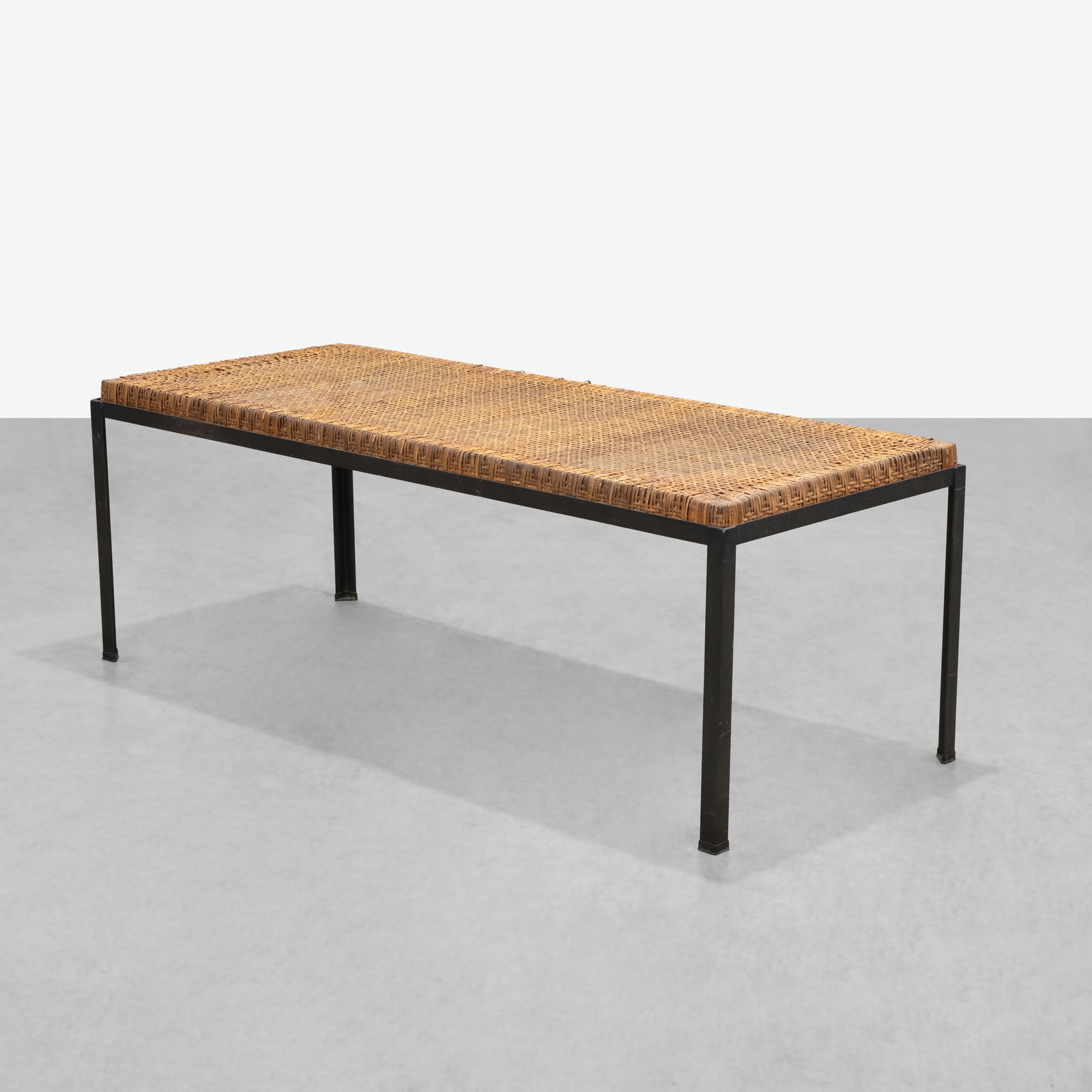 Danny Ho Fong - Dining Table: A woven cane and steel dining table by Danny Ho Fong. All measurements are in inches. Height x Width x Depth