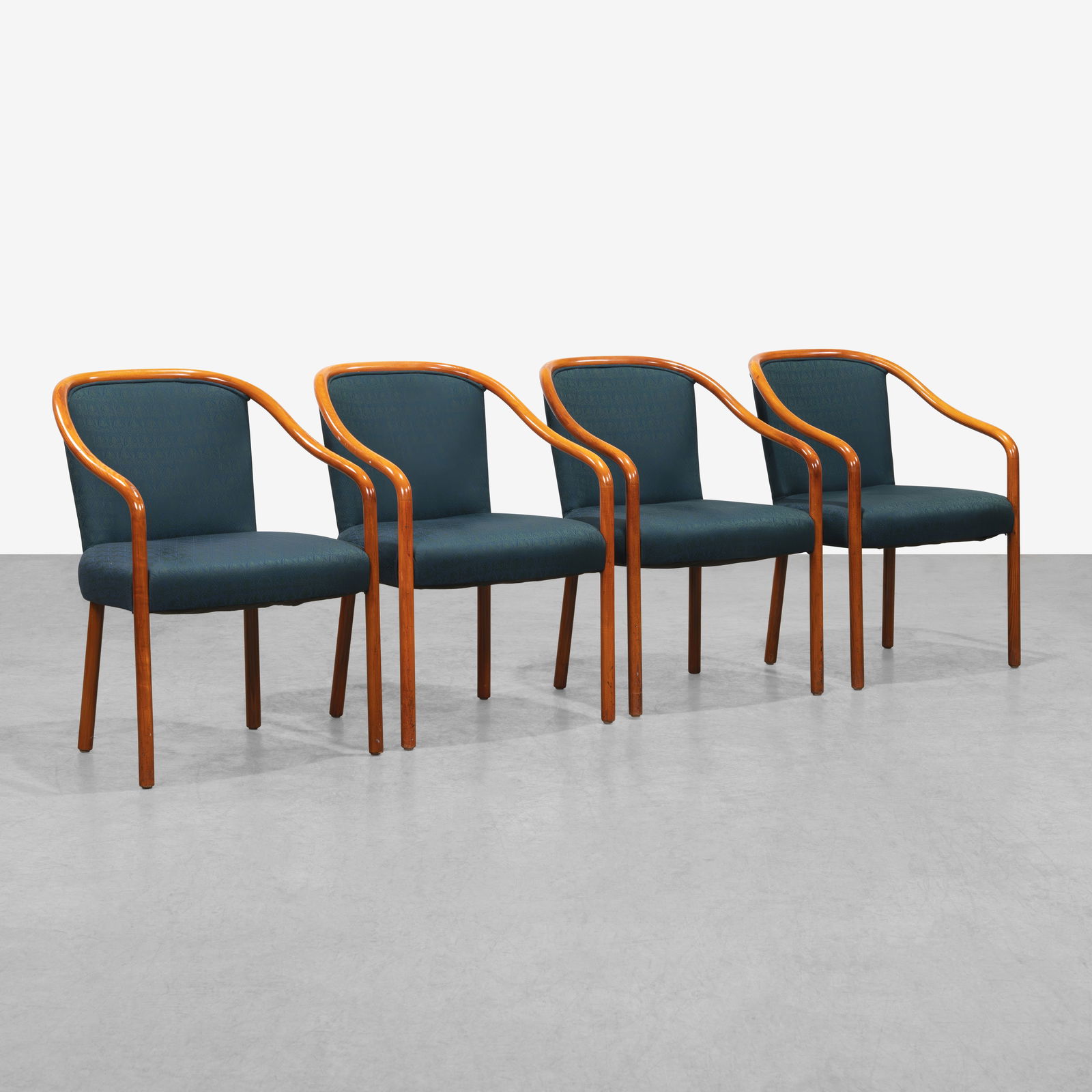 Ward Bennett - Arm Chairs: A set of four bentwood arm chairs by Ward Bennett. All measurements are in inches. Height x Width x Depth