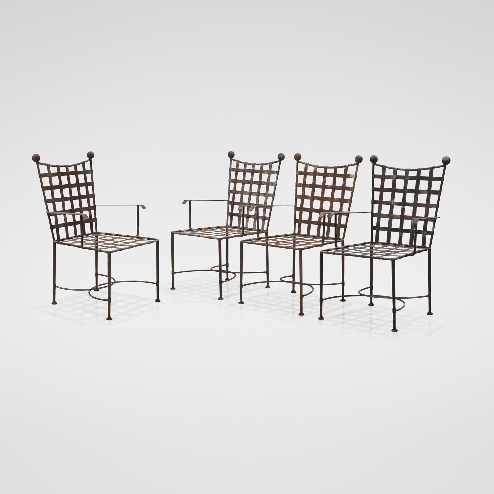 Mario Papperzini (Attr.) - Iron Chairs: A set of four 'Amalfi' style iron chairs attributed to Mario Papperzini. All measurements are in inches. Height x Width x Depth