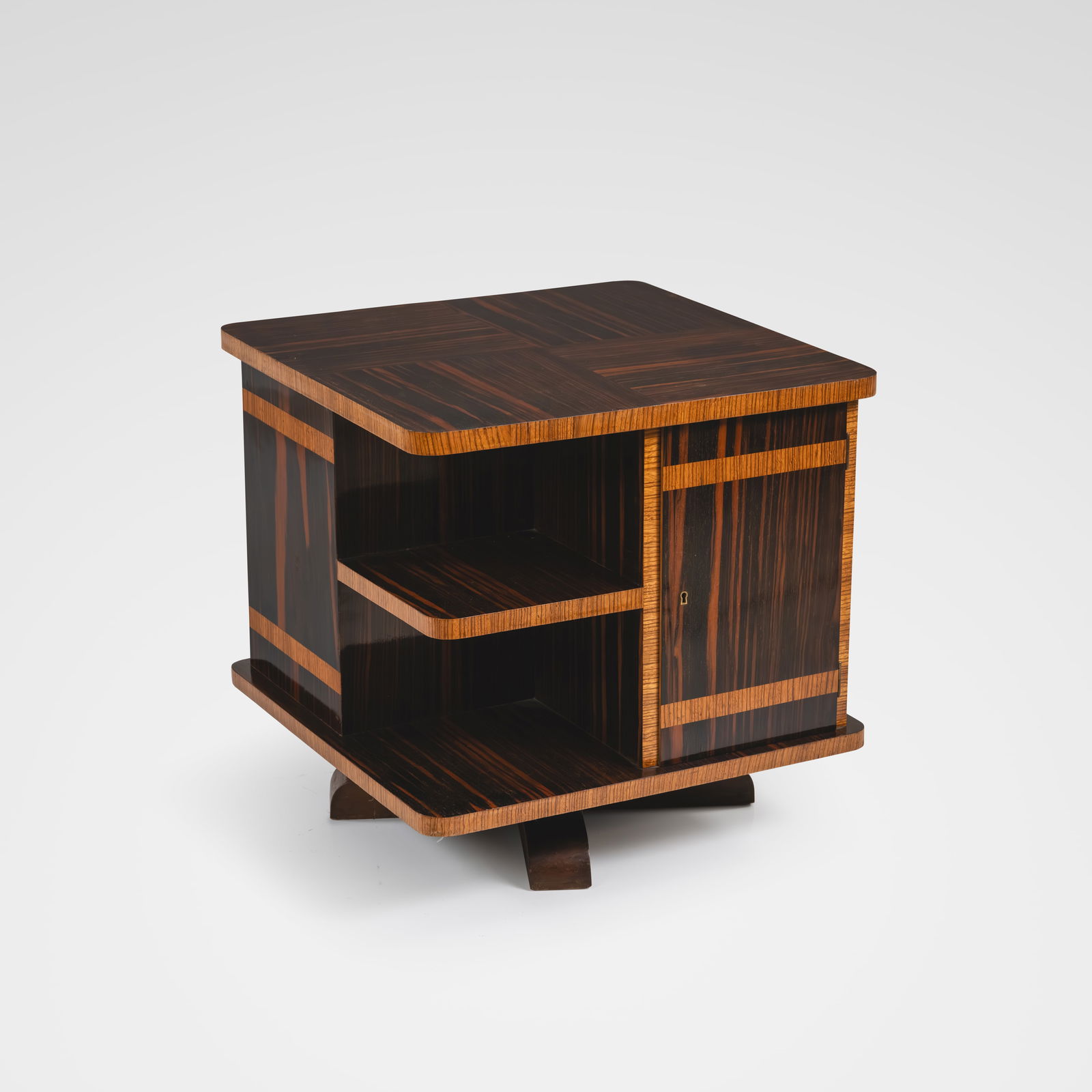 Deco Rotating Cabinet: A vintage rotating cabinet/bookshelf. All measurements are in inches. Height x Width x Depth