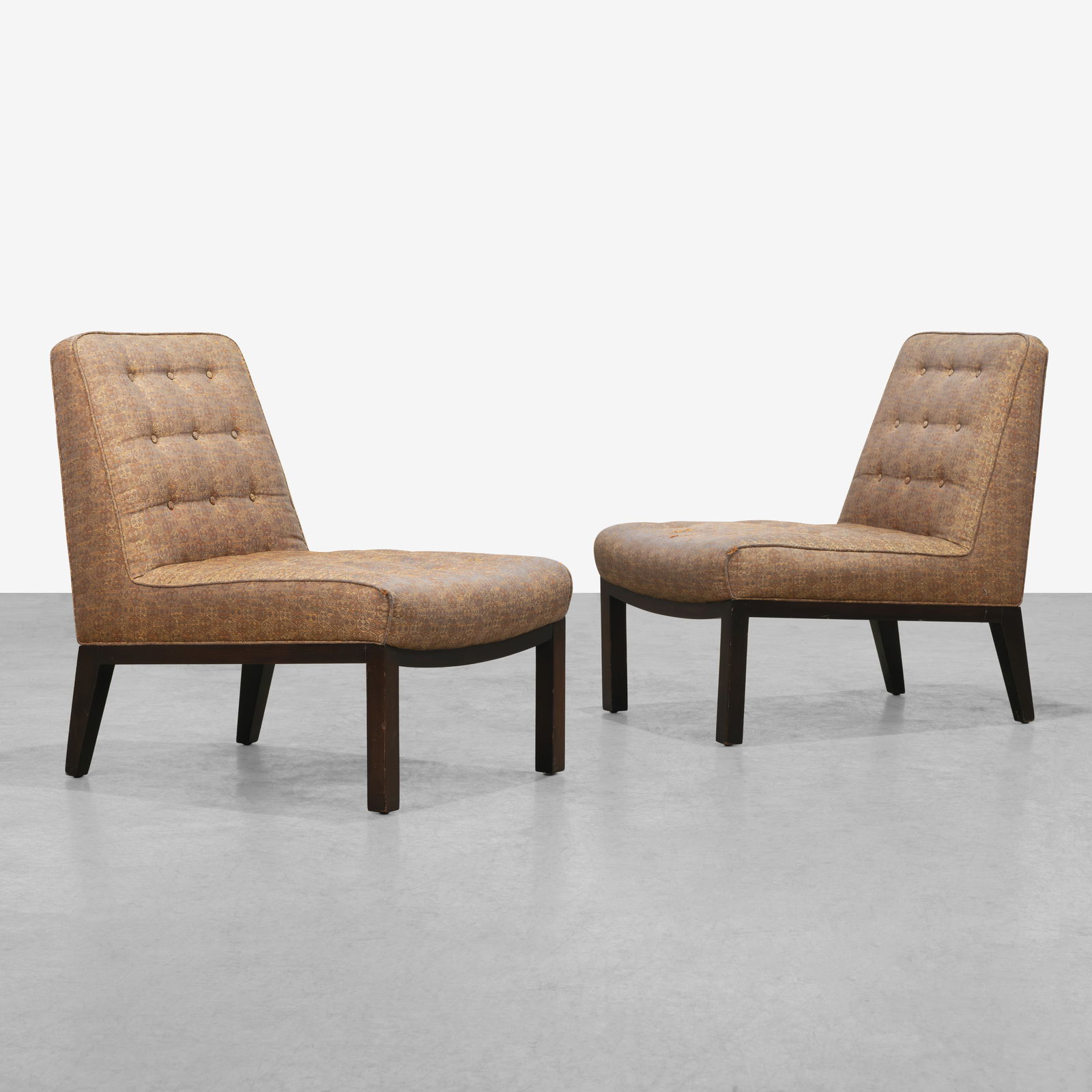 Edward Wormley - Slipper Chairs: A pair of slipper chairs by Edward Wormley for Dunbar. All measurements are in inches. Height x Width x Depth